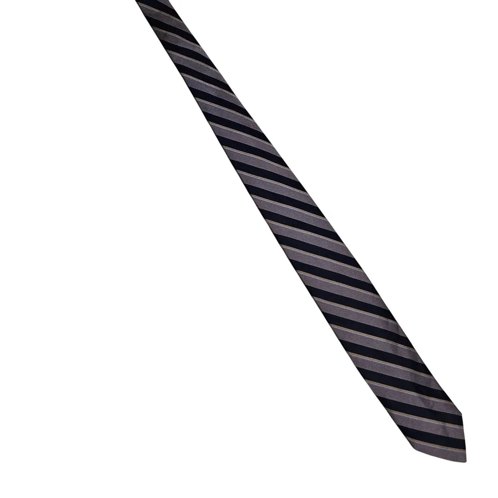 Robert Talbott Handmade Silk Striped Tie‎ Mark Shale Black Gray Tan Basic Career